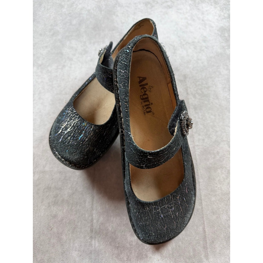 Alegria Paloma Womens EU 39 Mary Jane Shoes Black Metallic Leather Comfort